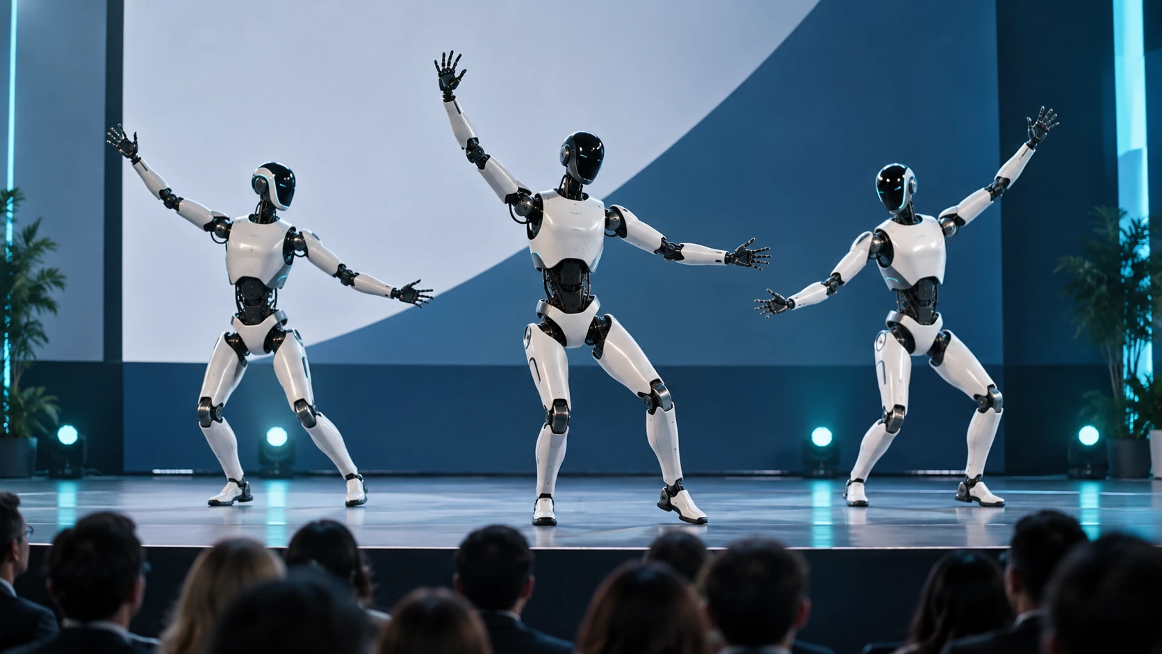 Humanoid robots performing a coordinated demonstration